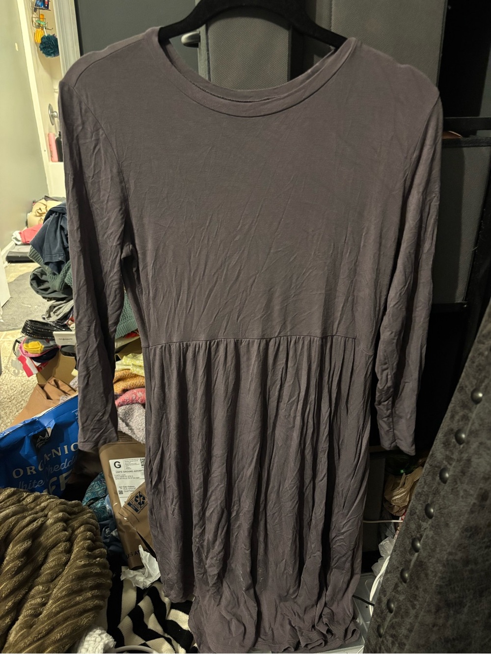 Long Sleeve Washed  Gray Midi Dress